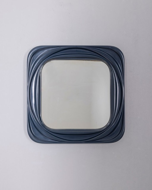 Vintage 1970s Square Wall Mirror in Blue Plastic, Italian Design – spiegels