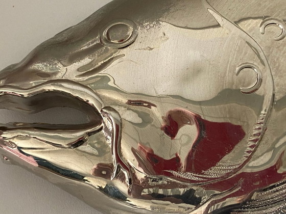 Image 1 of Large Display Flat Salmon Fish Carving Tray Vintage Art Design