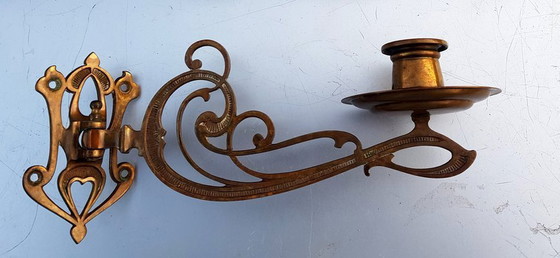 Image 1 of Bougeoirs muraux Art Nouveau en laiton, 1890S, lot de 2