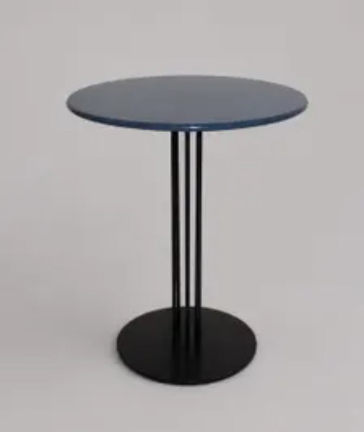 Tavolino Rotondo Minimalista Vintage – Piano Grigio e Base in Ferro Nero – salontafels, Wood, Iron