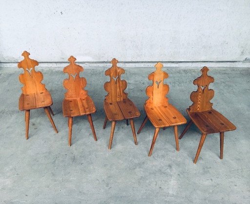 Mid-Century Design Brutalist Style Tiroler Stuhlset, 1960er Jahre Polen