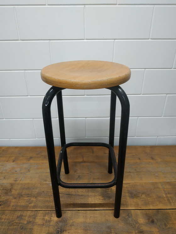 Image 1 of Tall Vintage Industrial Metal Barstool Workbench Stool