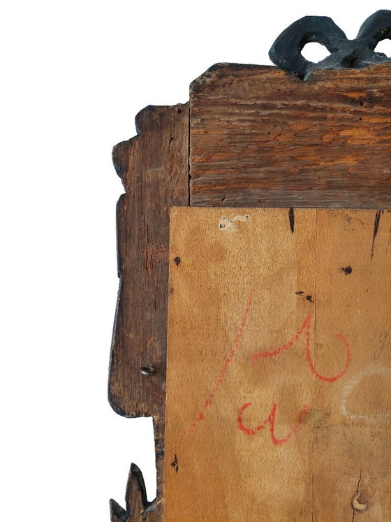 Image 1 of Spiegel uit de Lodewijk XVI-periode, vervaardigd uit gesneden en verguld hout – 18e eeuw