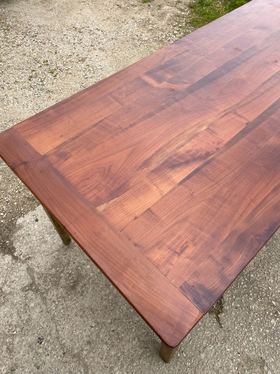 Image 1 of Eettafel in boerderijstijl van massief hout met 1 lade, circa 1930, 209x80 cm