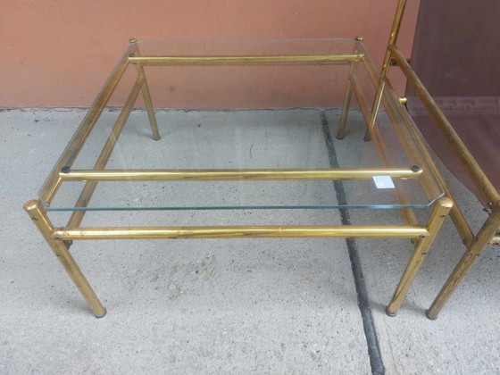 Vintage Italian Brass Dining Chairs and Table 1970s, Set of 3, Dining set, Italian Design (photo 4 of 4)