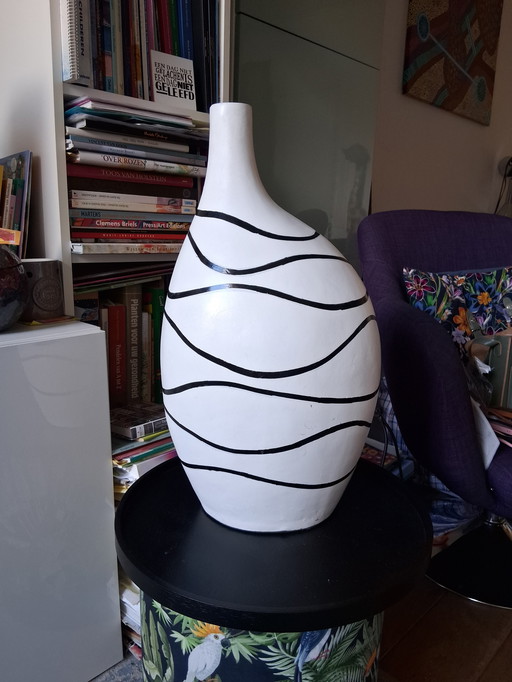 Magnifique vase en céramique Pop-Art noir/blanc