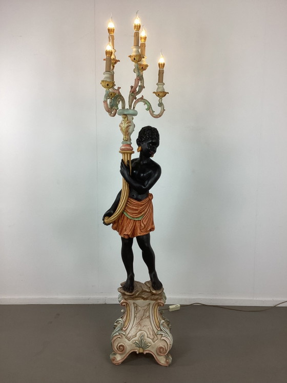 Vintage large Italian Venetian Moorish Floor light – Wood, Ceramic (photo 5 of 13)