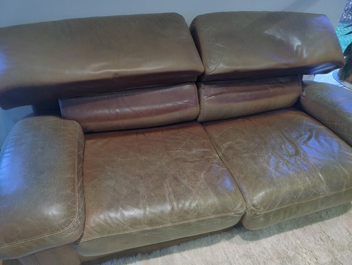 Ensemble de canapés vintage en cuir de buffle – Design intemporel, confort inégalé et caractère authentique