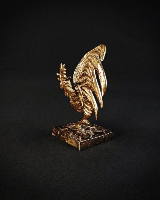 Image 1 of Yves Lohé "Cocorico" sujeto zoomorfo en bronce con pátina dorada de los años 90