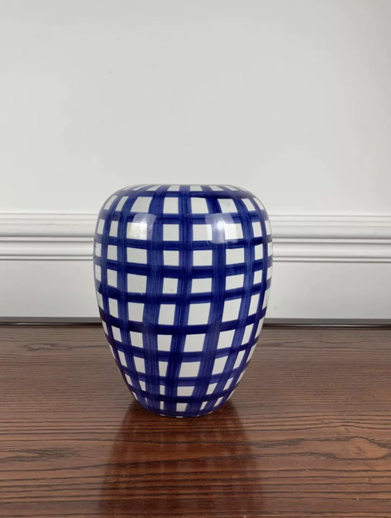 Image 1 of Hand-Painted Blue & White Ceramic Vase