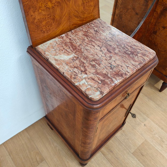 Image 1 of Coiffeuse Art Déco vintage, meuble de chambre, table de maquillage, plateau en marbre