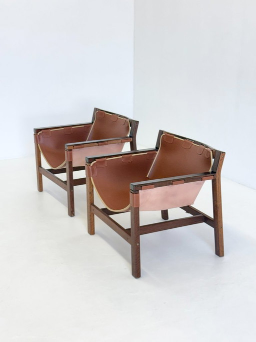 Fauteuils Safari Lounge de Carlo Hauner pour Forma – Wood, Leather