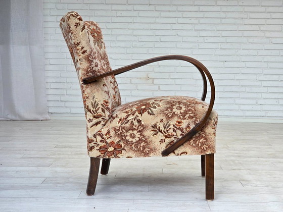 Image 1 of Fauteuil artdeco danois des années 1950, meuble en velours, bois de hêtre, retapissé.