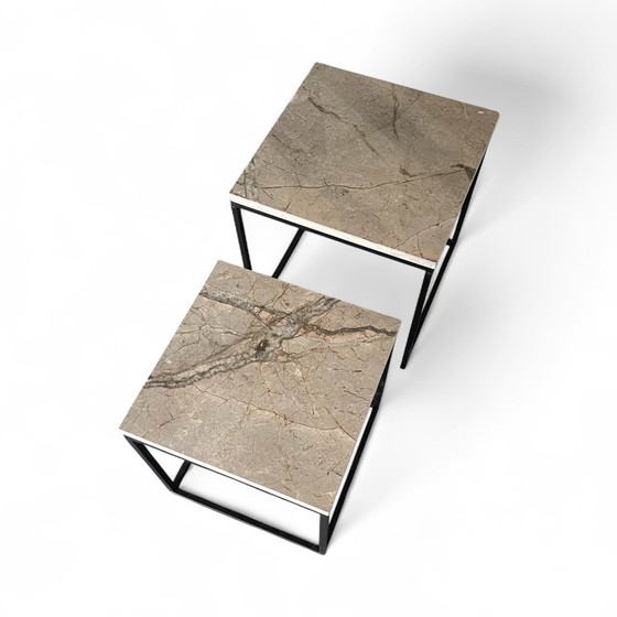 Image 1 of Vintage side table set in marble natural stone