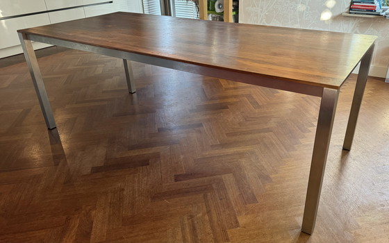 Image 1 of Arco Walnut Extendable Dining Table With Stainless Steel Legs