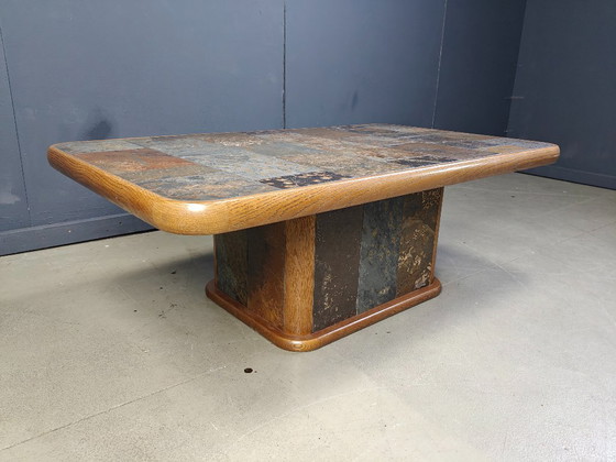 Image 1 of Oak and stone brutalist coffee table, 1970s