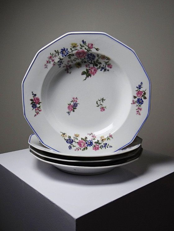 Image 1 of 4 piatti fondi in porcellana di Limoges Bernardaud con decoro floreale degli anni '20-'50