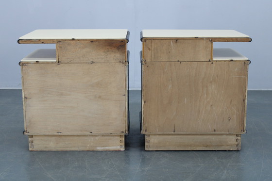 Image 1 of 1950s Pair of Bedside Tables/Nightstands in Birch Finish, Czechoslovakia