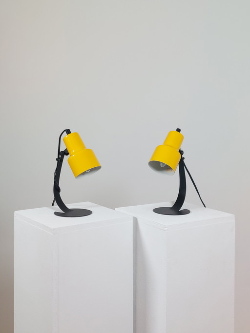 Pair of minimalist yellow vintage bedside table lamps