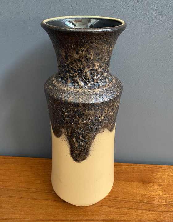 Image 1 of U-Keramikvase (Überlacker) Modell 1452-40, gelb und schwarz WGP 1960er Jahre