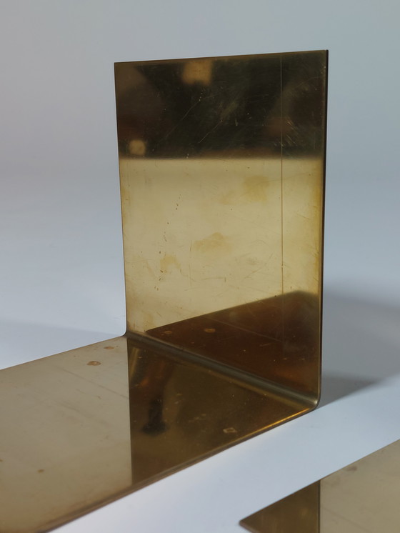 Image 1 of Coppia di fermalibri vintage in ottone di metà secolo, taglio circolare