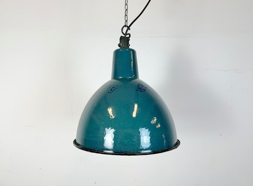 Industrial Petrol Enamel Factory Pendant Lamp, 1960s