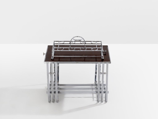 Tavolo da bar modernista francese in noce nichelato 1930