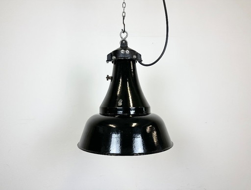 Industrial Black Enamel Bauhaus Pendant Lamp, 1930s