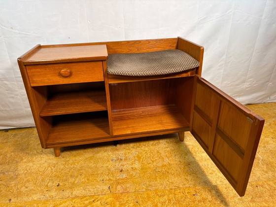 Image 1 of Mid-century retro vintage teak telephone seat by Nathan 1960–1970  Stylish utility|iconic british design|functional storage
