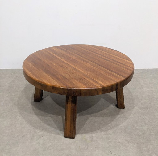 Big Brutalist Coffee Table Solid Teak 1970s