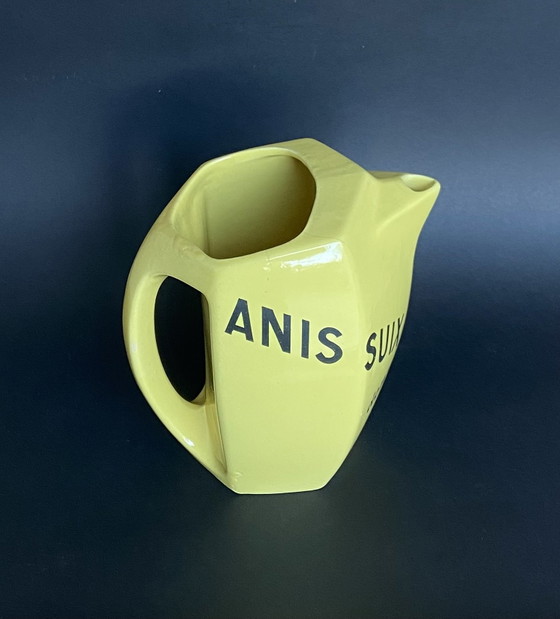 Image 1 of Brocca pubblicitaria vintage francese Anis Suix in ceramica gialla, anni '40-'50.