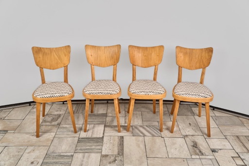 Ensemble de 4 chaises de salle à manger, par TON, années 1960, Tchécoslovaquie – eetkamerstoelen, Textile (photo 2 of 15)