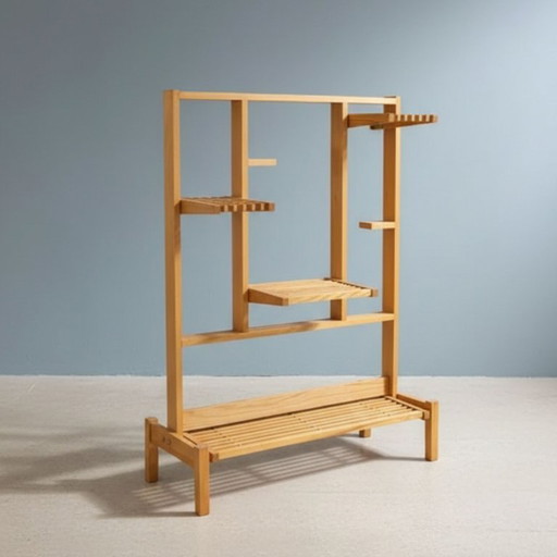 Retro Wooden Flower Stand with Tiered Shelves, Czechoslovakia, 1960s