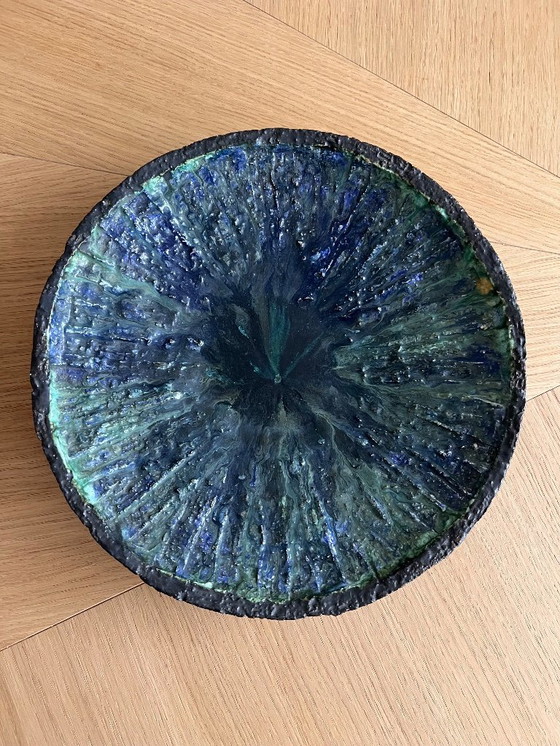 Image 1 of Very robust blue green bowl Raku ceramic handmade