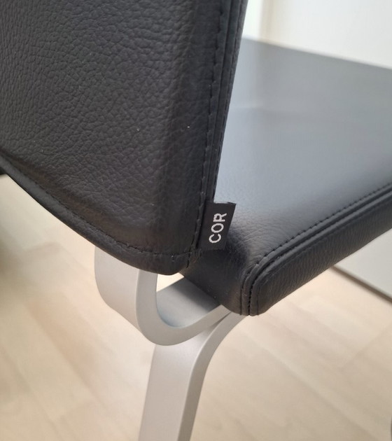 Image 1 of Set of 4 COR Fino Dining Chairs - Black Leather & Aluminum