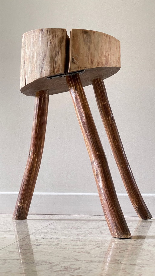 TABOURET Treppiede BRUTALIST Rondin VINTAGE