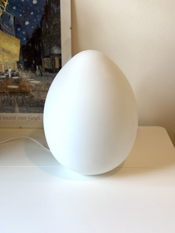 Image 1 of Vintage Domec lamp - egg-shaped matt white glass - Vianne France - large size