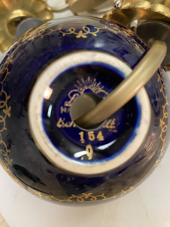 Image 1 of Bronze table lamp with a cobalt blue porcelain body