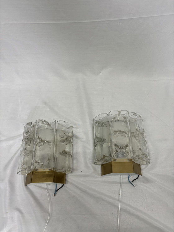 Image 1 of Set of 2 vintage Doria Leuchten ice glass wall lamps 1960s