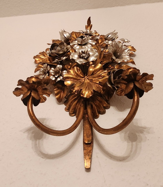 Applique murale florentine en forme de bougie, forgée à la main en Italie par S. Salvadori, plaquée argent (photo 8 of 15)