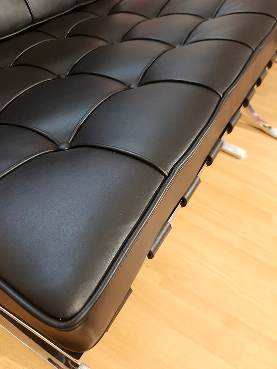Image 1 of Knoll Set Barcelona New-Never Used Black Leather Design by Ludwig Mies Van Der Rohe and Lilly Reich (1929)