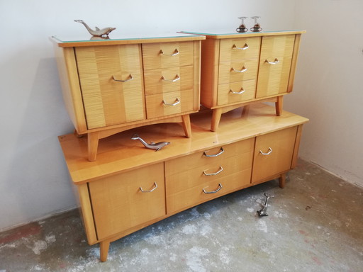 Luxury Mid Century Vintage Set : Lowboard Sideboard TV Furniture / Bedside tables Sideboards
