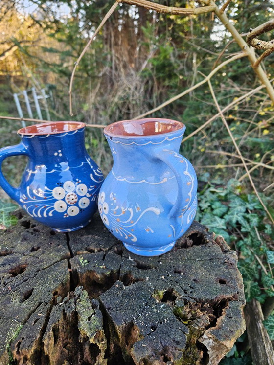 Image 1 of Ensemble de 2 pichets en céramique peints à la main, style vintage du milieu du siècle, provenant d'Autriche