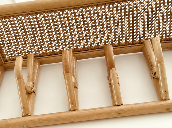 Image 1 of Porte-manteau vintage en rotin et bambou