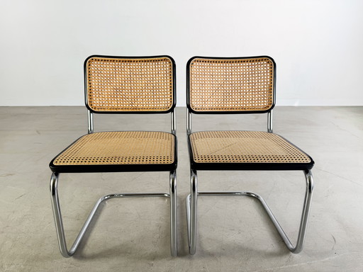 Set van 2 Thonet sledestoelen S32 Marcel Breuer Weens vlechtwerk
