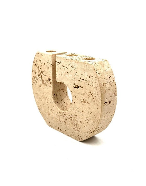 Image 1 of Enzo Mari, brutalistische travertijnen kandelaar, Fratelli Mannelli Italië 1970