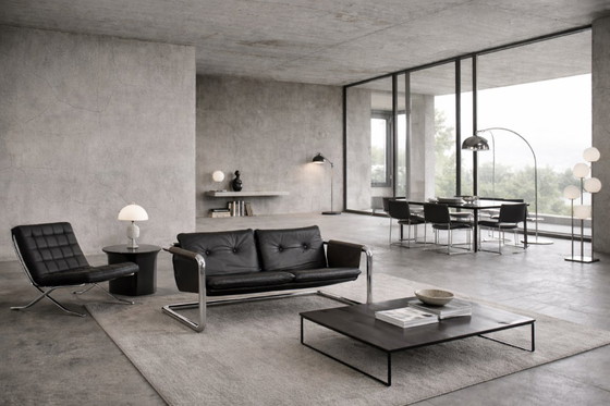 Image 1 of Vintage Brutalistische Buisvormige Metalen en Lederen Bauhaus Minimalistische Sofa 1950