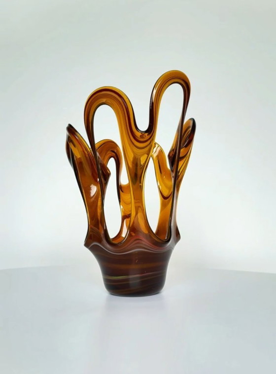 Image 1 of Vaso in vetro vintage soffiato a mano anni '70, Makora di Huta Szkła Krosno