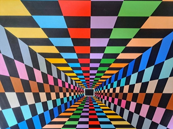 Image 1 of Depth - Quadro op-art di Franklin van Dam (95 x 95 cm, acrilico su MDF)