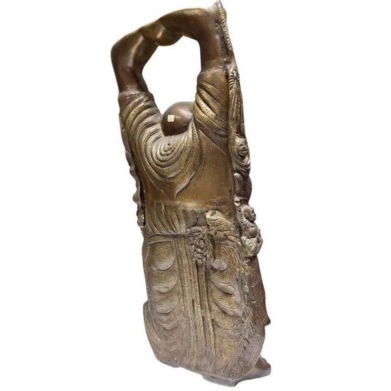 Large Bronze Budai (Laughing Buddha) – Children Figures & Rich Patina – 46 cm – 8.8 kg – Sculpture (photo 4 of 10)
